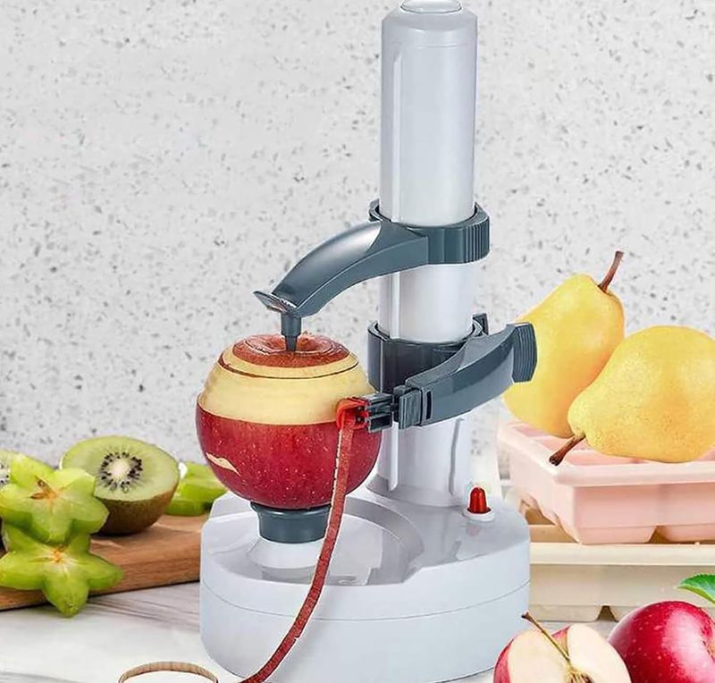 Potato Peeler Cutter, Fruit Paring Machine, Automatic Rotating Peelers, Fruits Vegetable Cutter, Kitchen Peeling Tool, for Pears, Potato, Peach,White