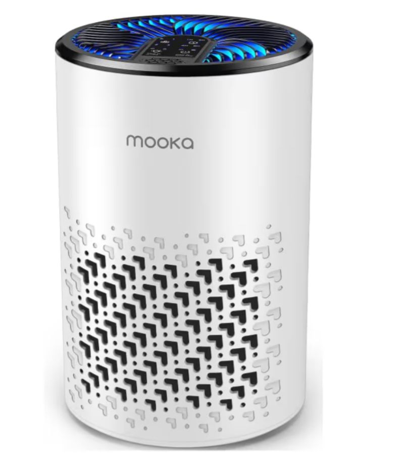 Air Purifiers for Bedroom Home, MOOKA HEPA Air Purifier for Home Pets with Fragrance Sponge for Smoke Dust Pollen Dander Odor, Small Air Cleaner with Sleep Mode Night Light Timer, KJ067L, White