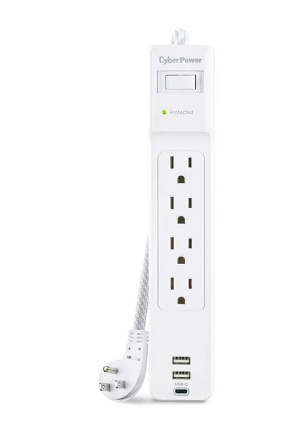 CyberPower Home Office Surge Protection P405UC - Surge protector - AC 125 V-output connectors: 4-5 ft cord-white