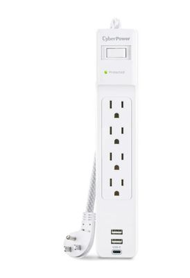 CyberPower Home Office Surge Protection P405UC - Surge protector - AC 125 V-output connectors: 4-5 ft cord-white
