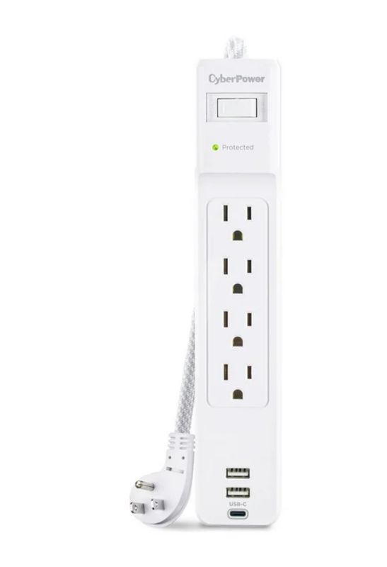 CyberPower Home Office Surge Protection P405UC - Surge protector - AC 125 V-output connectors: 4-5 ft cord-white