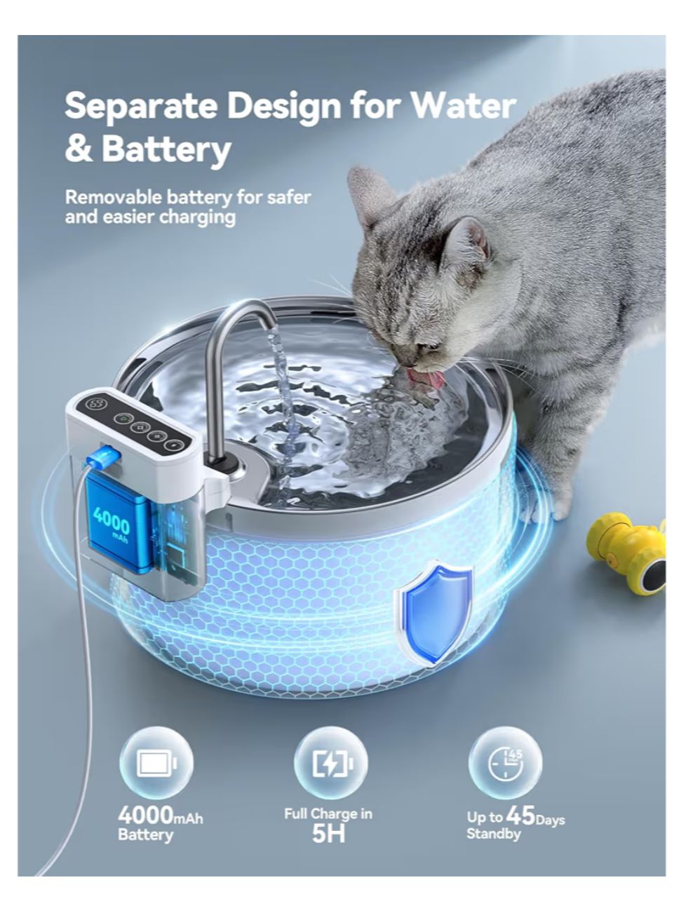 Wireless Cat Water Fountain [Water &amp; Battery Separation] FEELNEEDY Automatic Pet Water Dispenser with Motion Sensor, 3.5L/118oz 4000mAh Battery Operated Water Fountains for Cats Dogs