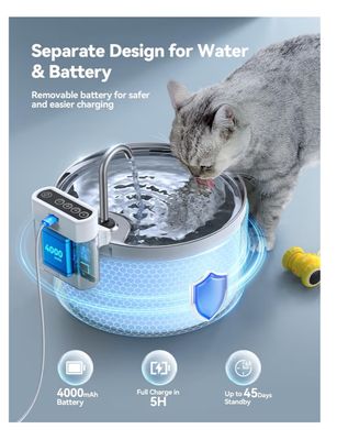 Wireless Cat Water Fountain [Water &amp; Battery Separation] FEELNEEDY Automatic Pet Water Dispenser with Motion Sensor, 3.5L/118oz 4000mAh Battery Operated Water Fountains for Cats Dogs