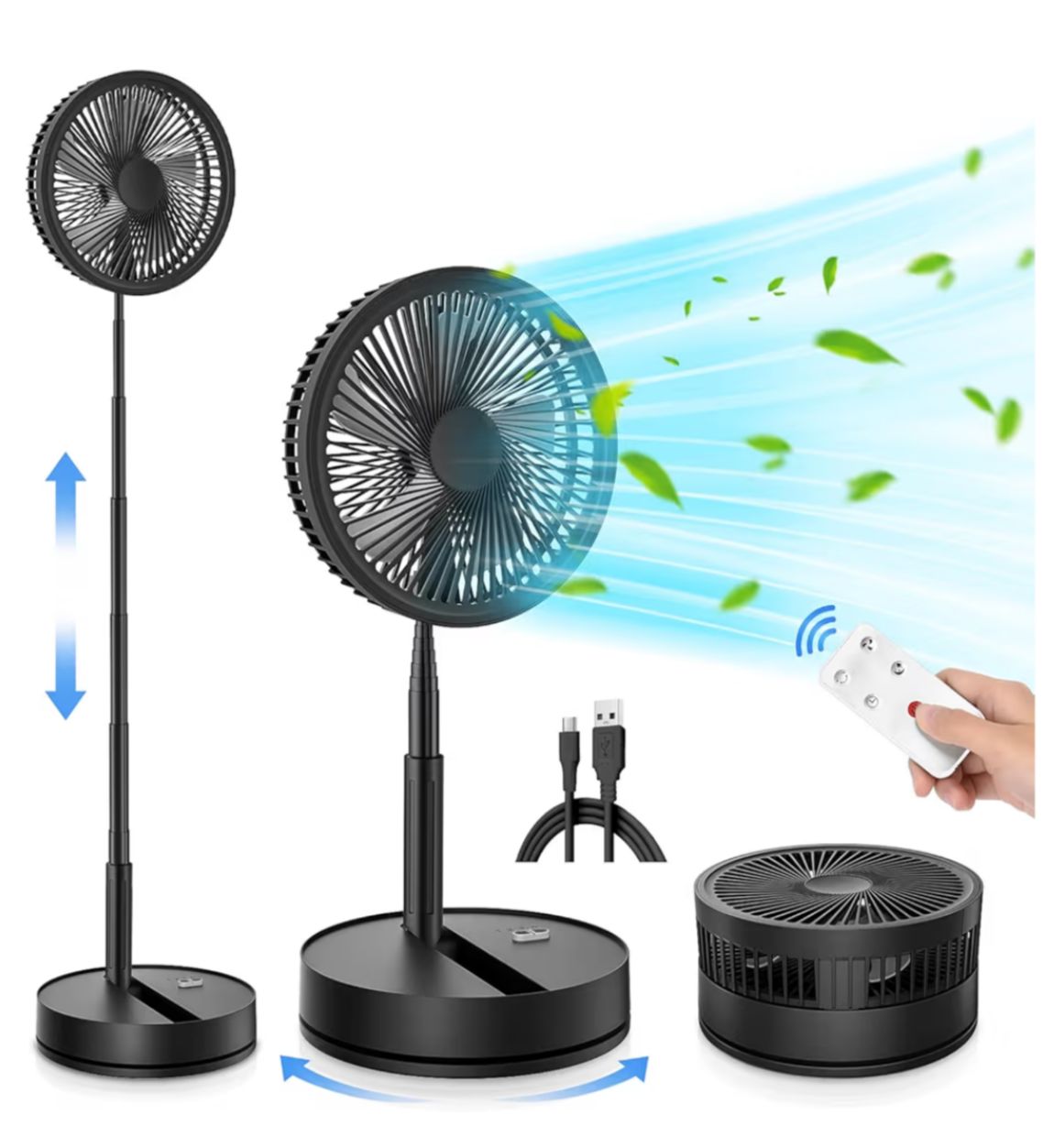 LIPETY Portable Foldable Rechargeable Oscillating Fan - 9" 7200mah Battery Operated USB C Small Fan Remote, Quiet Table Desk Fan Folding Standing Pedestal