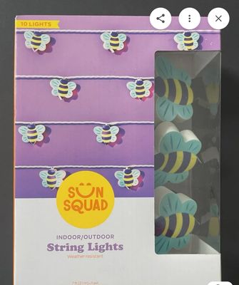 Sun Squad Bees Indoor/Outdoor String Lights | 7FT | Plastic | Weather Resistant | 10 Lights | Corded Electric | Multicolor | White