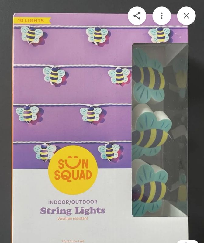 Sun Squad Bees Indoor/Outdoor String Lights | 7FT | Plastic | Weather Resistant | 10 Lights | Corded Electric | Multicolor | White