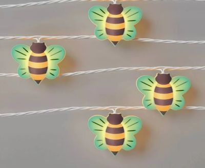 Sun Squad Bees Indoor/Outdoor String Lights | 7FT | Plastic | Weather Resistant | 10 Lights | Corded Electric | Multicolor | White