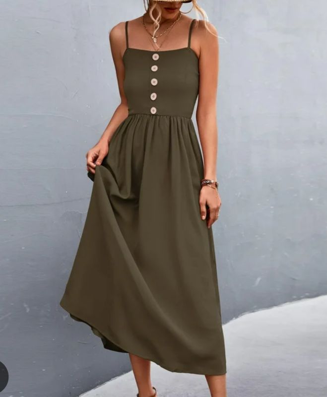 Womens Summer Sleeveless Camis Dresses Square Neck Solid ...