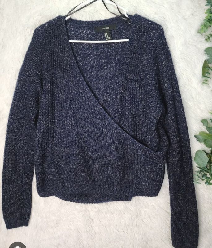 Blue Sweater - Wrap Sweater - Navy Sweater With V-Neckline