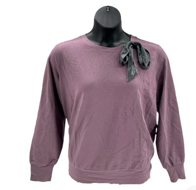 AnyBody French Terry Pullover with Neck Bow Faded Plum