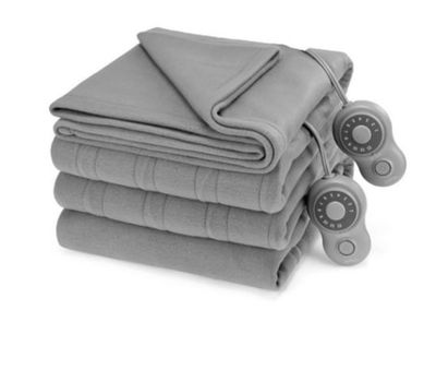 Sunbeam Queen Blanket Grey Fleece 12 Heat Settings 12-Hour Auto Shut-Off Elec