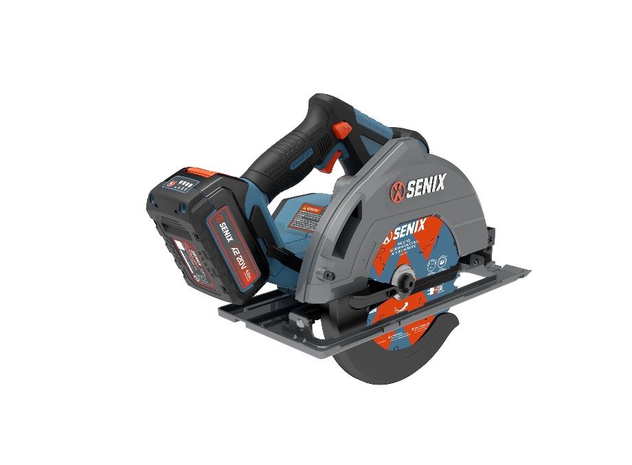 SENIX 20 Volt Max* 7-1/4" Cordless Circular Saw, Brushless Motor, Led Work Light, 55 Degree Bevel, Battery, Charger, &amp; Storage Bag Included (PSCX2-M3)