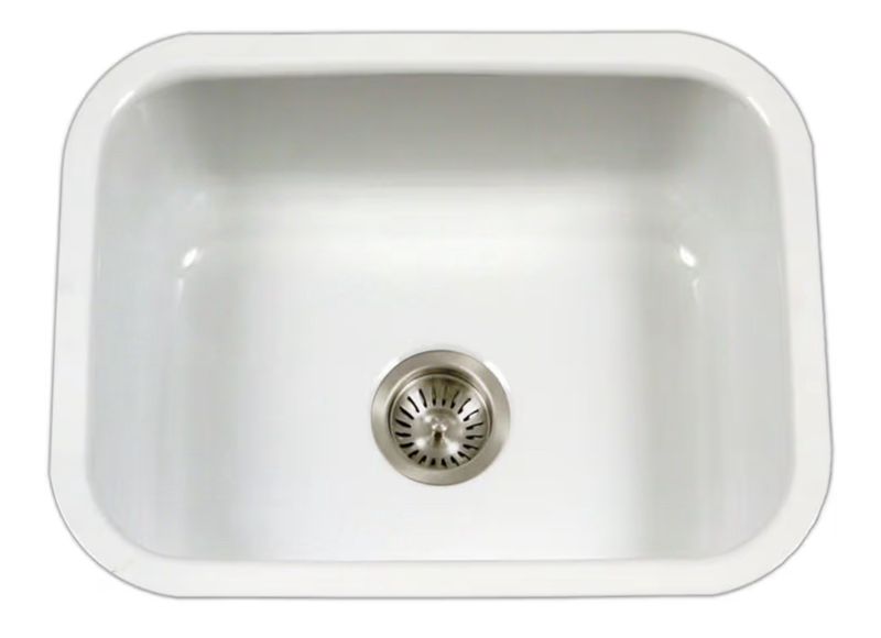 HOUZER Houzer Porcela 31 in. White Porcelain Enamel Steel Undermount Single Bowl Kitchen Sink