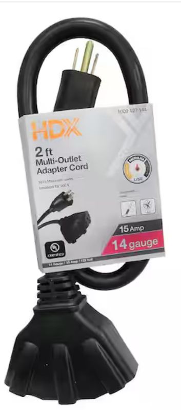 2 ft. 14/3 Medium Duty Indoor/Outdoor Adaptor Cord with Multiple Outlet Triple Tap End