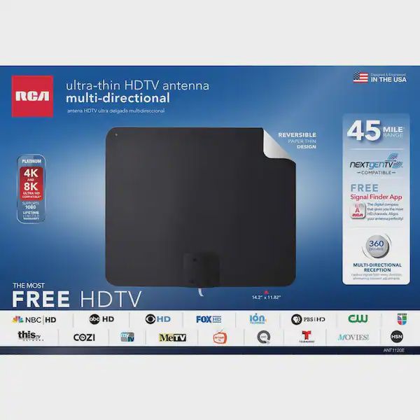 Indoor Ultra-Thin 360° Multi-Directional HDTV Antenna with 45-Mile Range