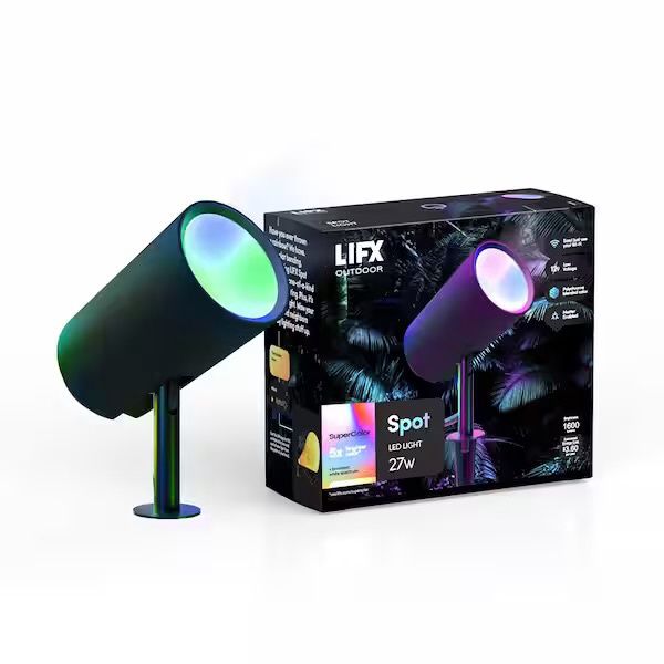 Low Voltage 1600 Lumens Black RGB Integrated LED Smart Wi-Fi Landscape Spotlight