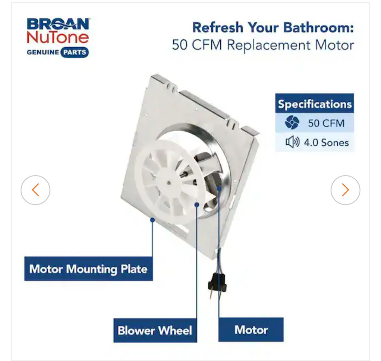 Genuine Replacement Motor Wheel for 696N Ventilation Fan, 50CFM, 4.0 Sones