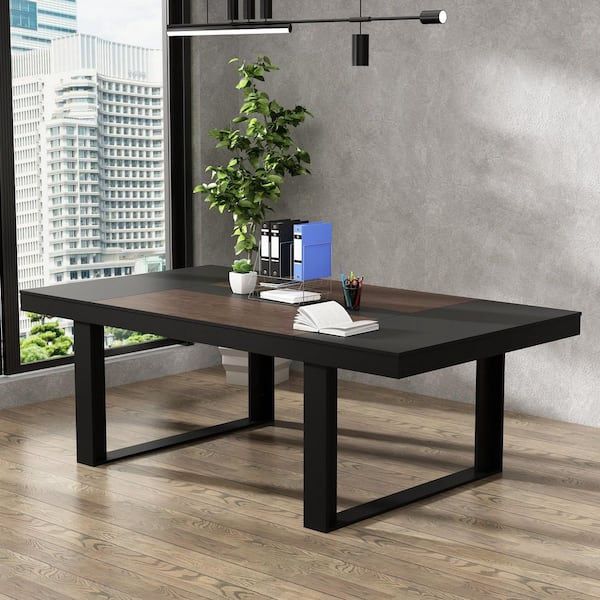 86.6 in. Width, Retangular Black Walnut Wood Writing Desk Office Commercial Desk Computer Table