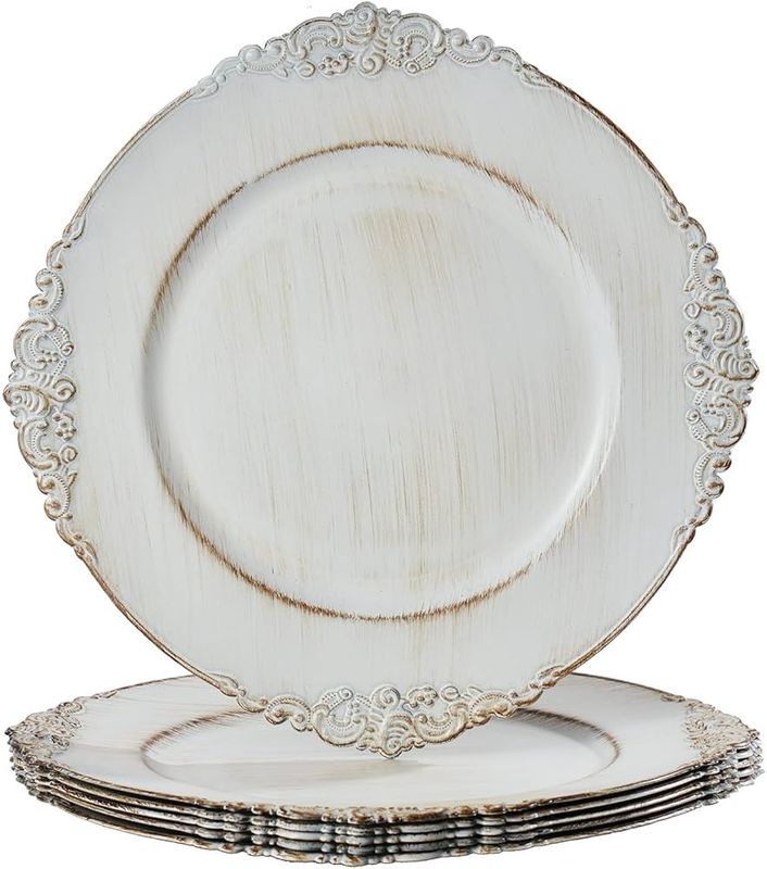 MAONAME Antique White Charger Plates-set of 6