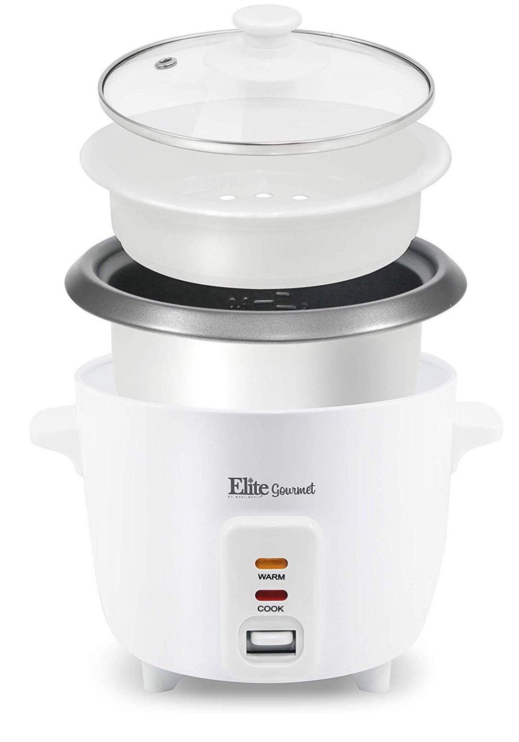 Elite Gourmet 6 Cup Non-Stick Rice Cooker with Steam Tray ERC-006NST