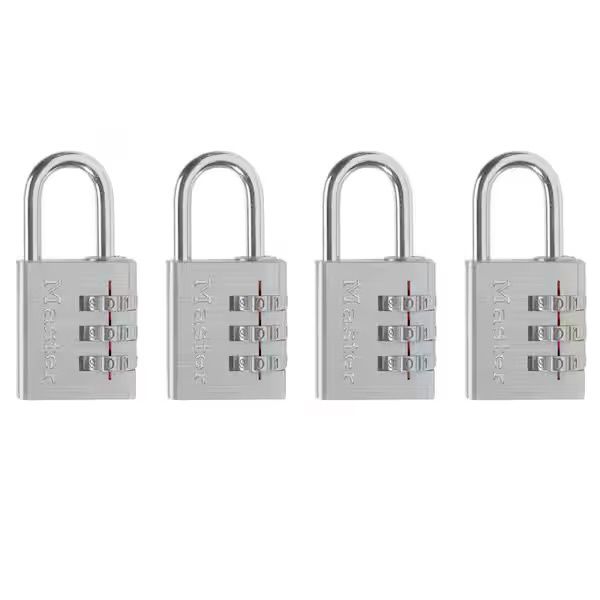 Combination Lock, Resettable 3-Dial, 4 Pack