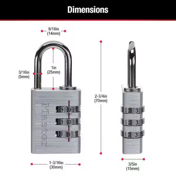 Combination Lock, Resettable 3-Dial, 4 Pack
