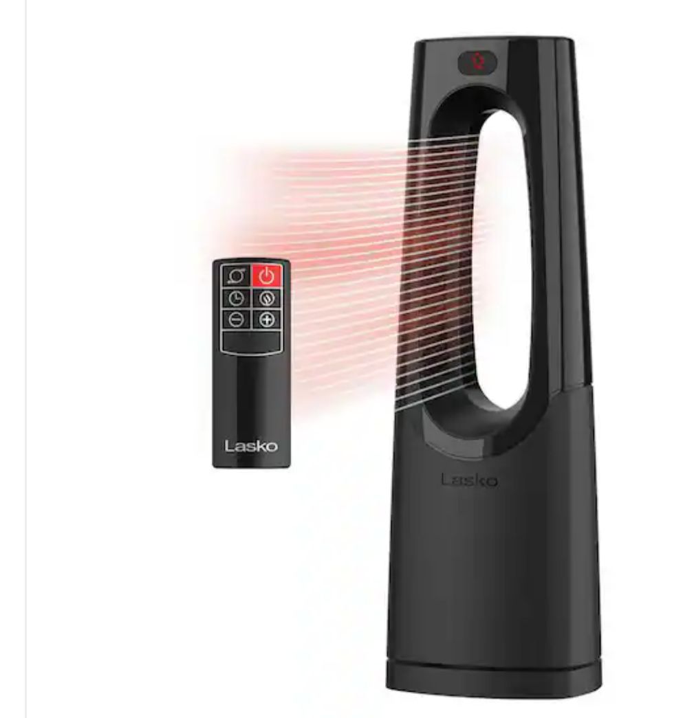 Bladeless 1500W 28 in. Black Electric Oscillating Tower Ceramic Space Heater with Remote Control and Digital Display