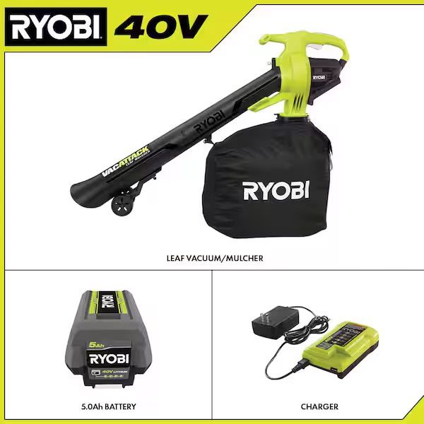 40V Vac Attack Cordless Leaf Vacuum/Mulcher with 5.0 Ah Battery and Charger