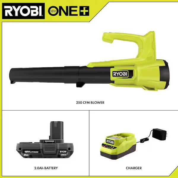 P21011k ONE+ 18V 90 MPH 250 CFM Cordless Battery Leaf Blower/Sweeper with 2.0 Ah Battery and Charger