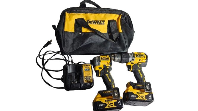 DEWALT 20V MAX XR Hammer Drill and ATOMIC Impact Driver 2 Tool Cordless Combo Kit with (2) 4.0Ah Batteries, Charger, and Bag, Condition: Used