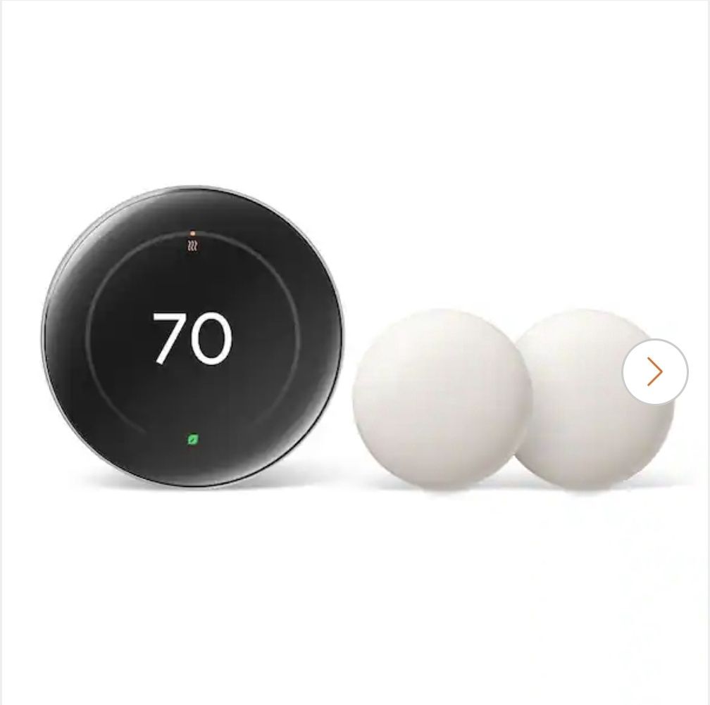 Google Nest Learning Thermostat (4th Gen) with Nest Temperature Sensor (2nd Gen) 2-Pack - Polished Obsidian