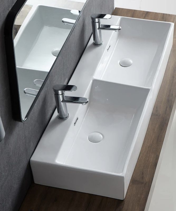 Turner Vitreous China 16.5-in Wal-mount Rectangular Trough Modern Crisp White Bathro.