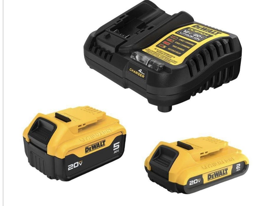 DEWALT 20V MAX Lithium-Ion Battery Kit with 5.0Ah and 2.0Ah Battery and Charger, Condition: New