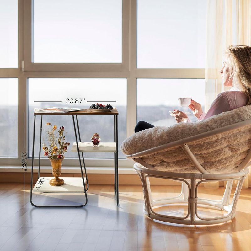 Narrow Side Table, Square End Tables Living Room, Modern Wood Nightstand Large Bedside Table