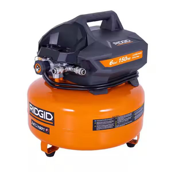02106416 6 Gal. 150 PSI Portable Electric Oil-Free Jobsite Pancake Air Compressor with Dual Pressure Gauges, Condition: New