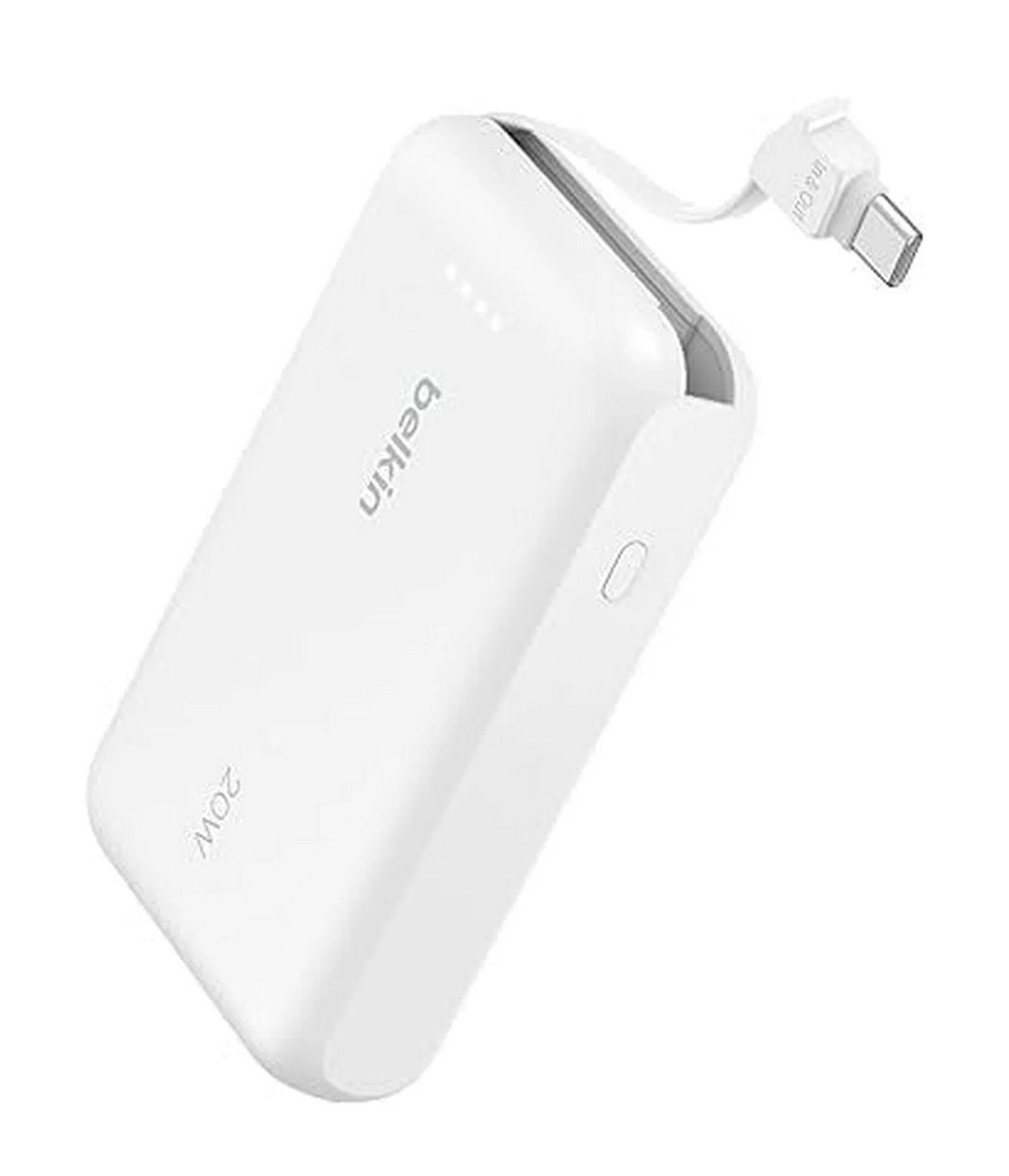 Belkin Power Bank, Portable Power Bank with Integrated Cable 10K PD 20W - Fast Charge USB-C Power Delivery, Portable iPhone Charger for iPhone 16 Series, iPad Pro, Galaxy S25, and More - White