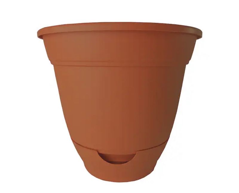 Round 9.0-in W × 9.0-in L Orange Plastic Indoor/Outdoor Self Watering Planter
