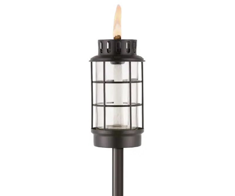 Tiki Inches Black metal with glass Glass Garden torch