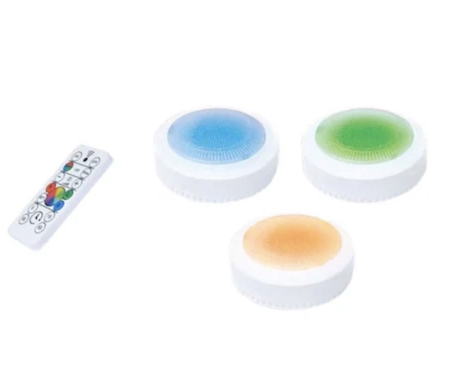 3-Pack 3-in Battery LED Under Cabinet Puck Light with Remote