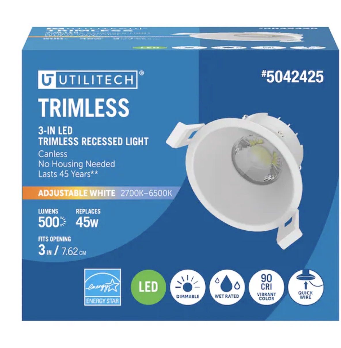 Tethered Retrofit White 3-in 500 -Lumens Switchable white Round Dimmable LED