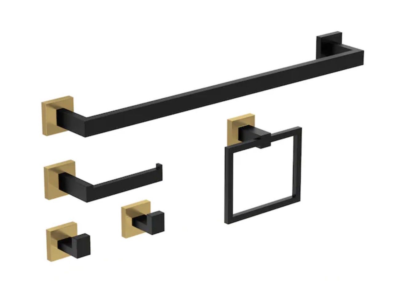 5 -Piece Axis Black and Gold Decorative Bathroom Hardware Set Towel Bar,