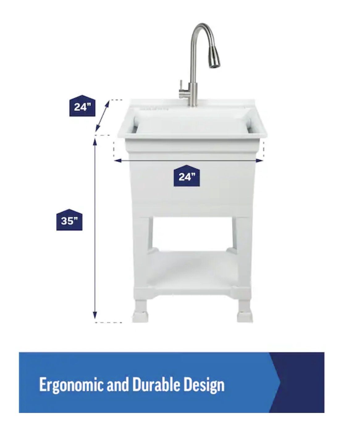 24-in x 24-in 1-Basin White Freestanding Utility tub with Drain with Faucet