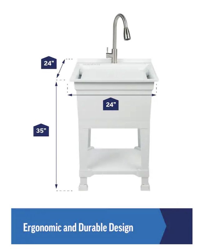 24-in x 24-in 1-Basin White Freestanding Utility tub with Drain with Faucet
