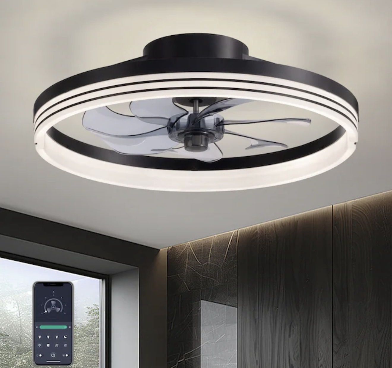 Low Profile 18-in Modern Black Farmhouse Minimalist with Smoke Gray Blades