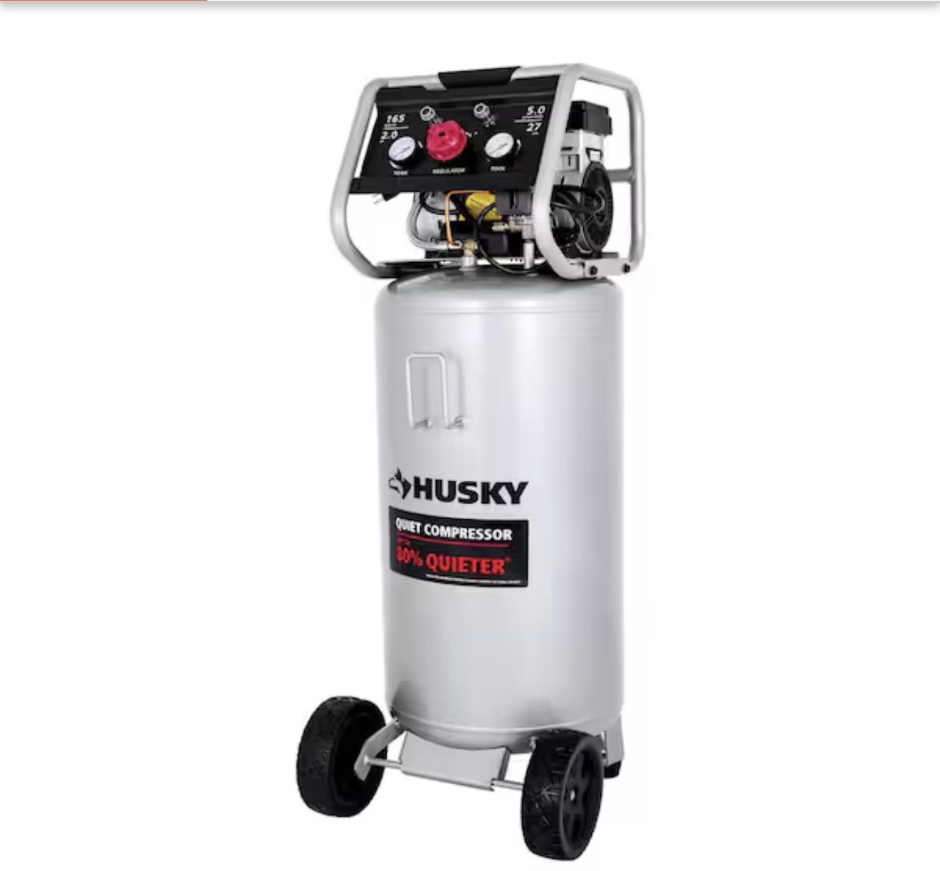 27 Gal.165 PSI Vertical Electric Oil-Free Quiet Auto/Workshop Air Compressor with Dual Gauges and 2-Quick Couplers