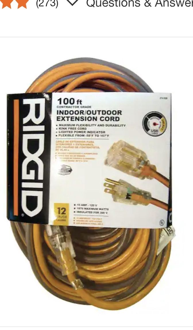 RIDGID 100 ft. 12/3 Extension Cord Questions &amp; Answers