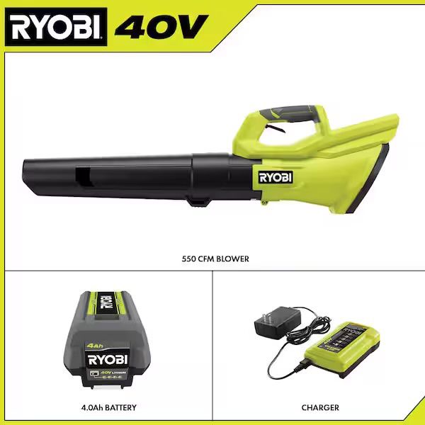 40V 120 MPH 550 CFM Cordless Battery Leaf Blower With 4.0 Ah Battery and Charger