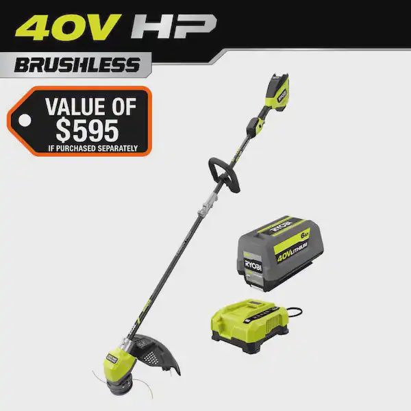 40V HP Brushless Whisper Series 17 in. Cordless Battery Carbon Fiber Shaft String Trimmer w/ 6.0 Ah Battery &amp; Charger