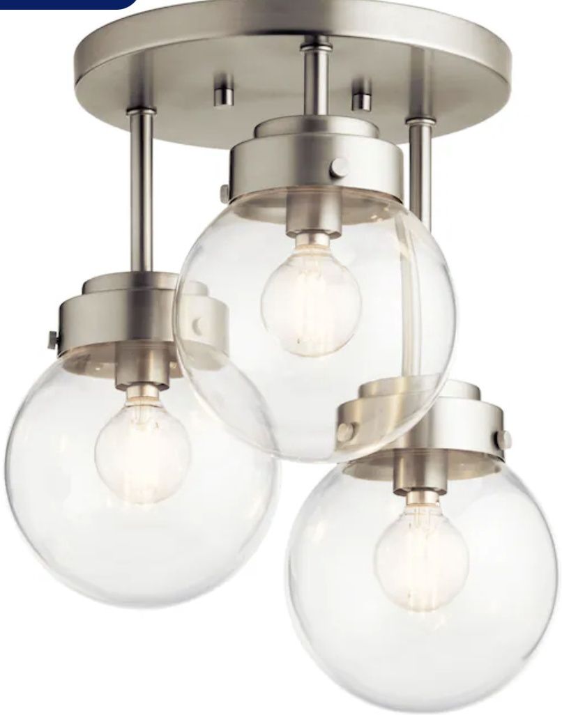 G Kichler Strabo 12-in Brushed Nickel Indoor 3 -Light Semi-flush Mount Light with Clear Glass