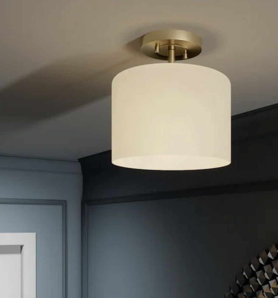 Quoizel Vista 10-in Nouveau Gold Indoor 1-Light Semi-flush Mount Light with Frosted GlaSS